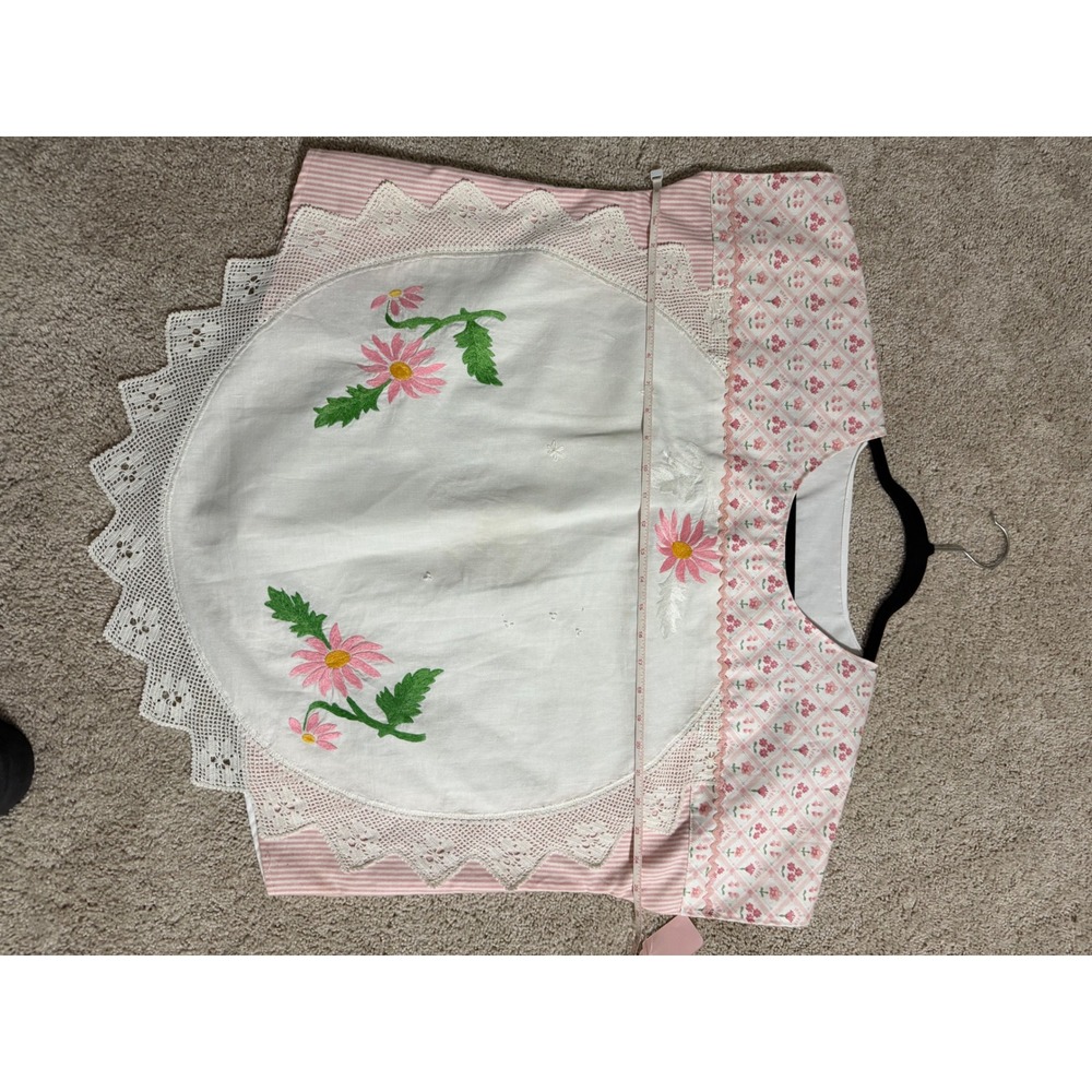 Handmade Vintage‎ Embroidered Floral Boho Pink White Striped Lace Top Blouse - Picture 5 of 6